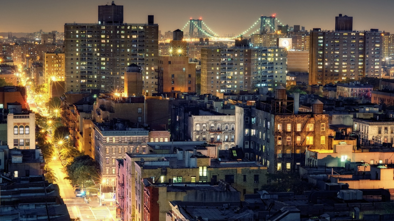 нью-йорк, new york city, night, from noho, nyc, огни, roof, ночь, williamsburg bridge, ower east side, brooklyn, usa