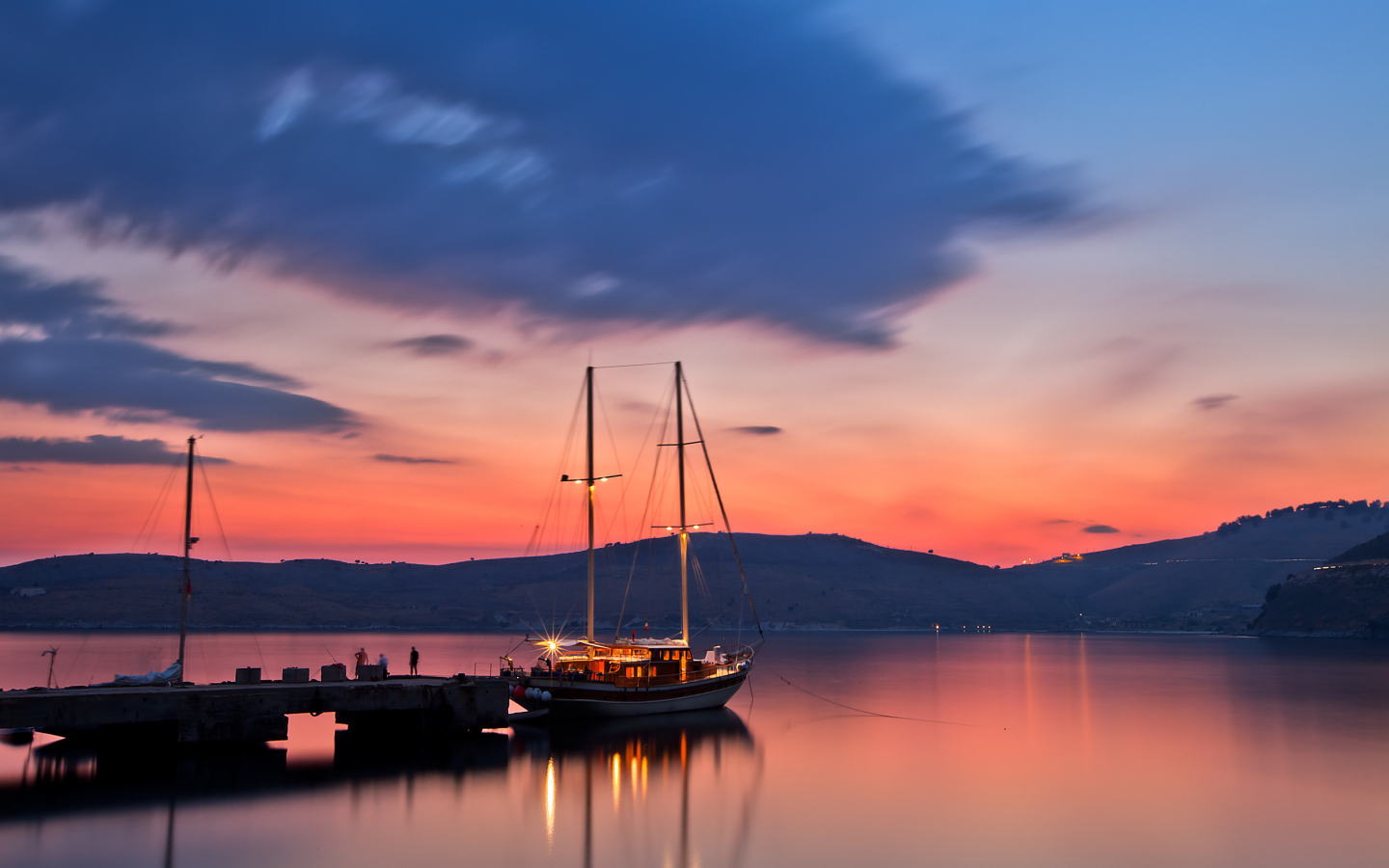 яхта, seascape, албания, океан, water, sky, sunset