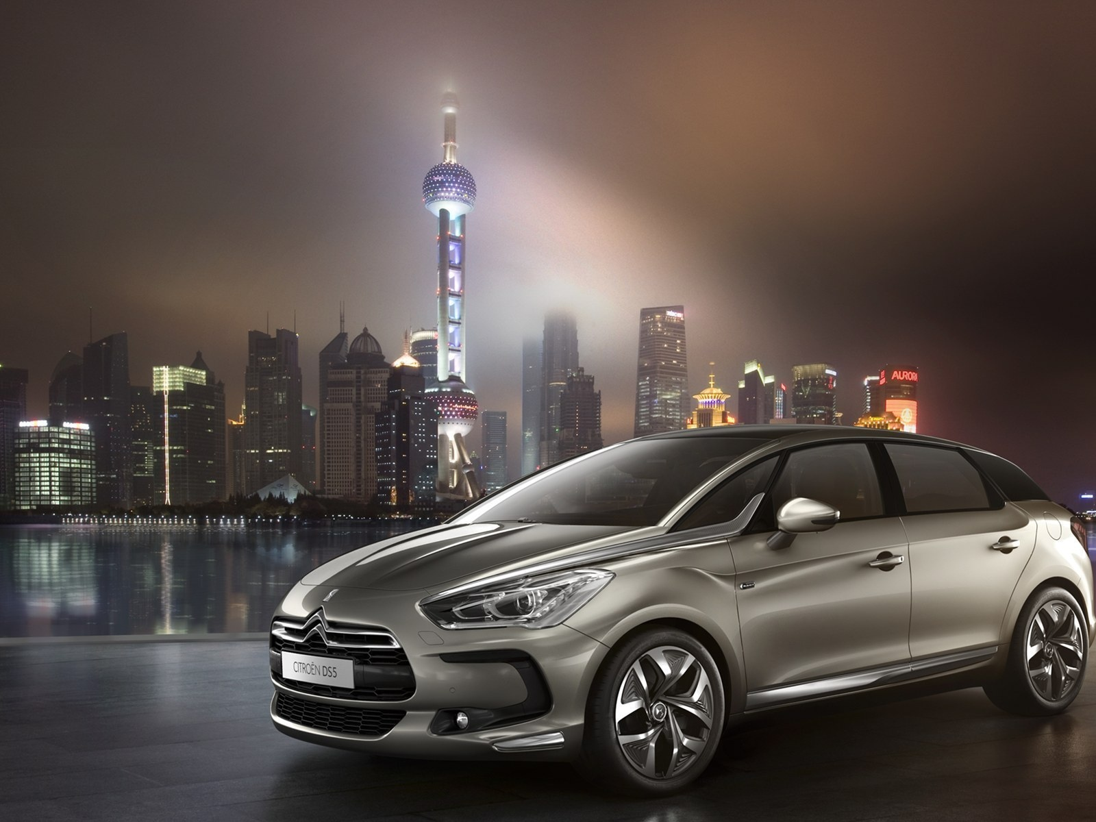 небоскребы, ds5, город, ночь, ситроен, citroen