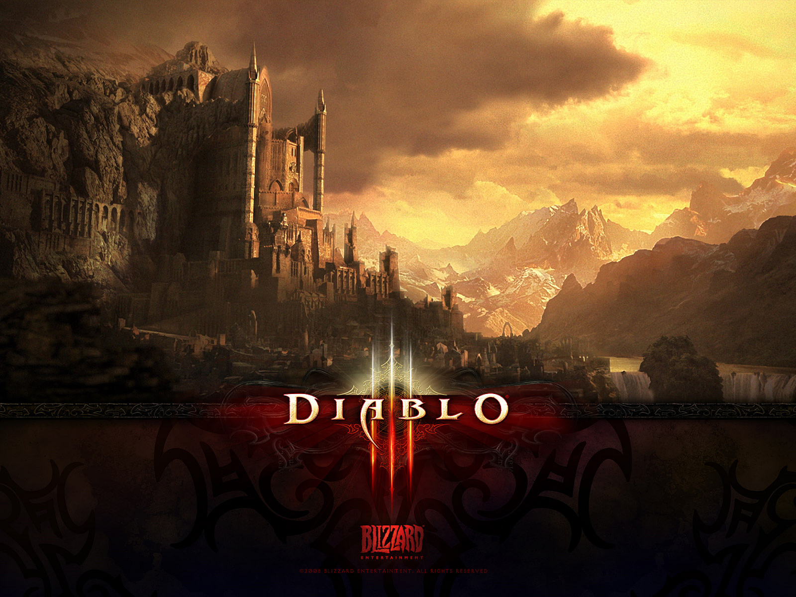 blizzard, скалы, diablo, 3, замок, небо