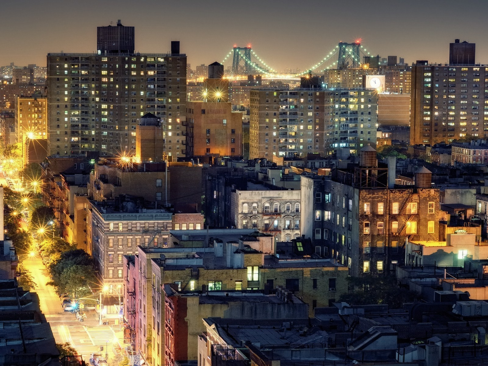 нью-йорк, new york city, night, from noho, nyc, огни, roof, ночь, williamsburg bridge, ower east side, brooklyn, usa