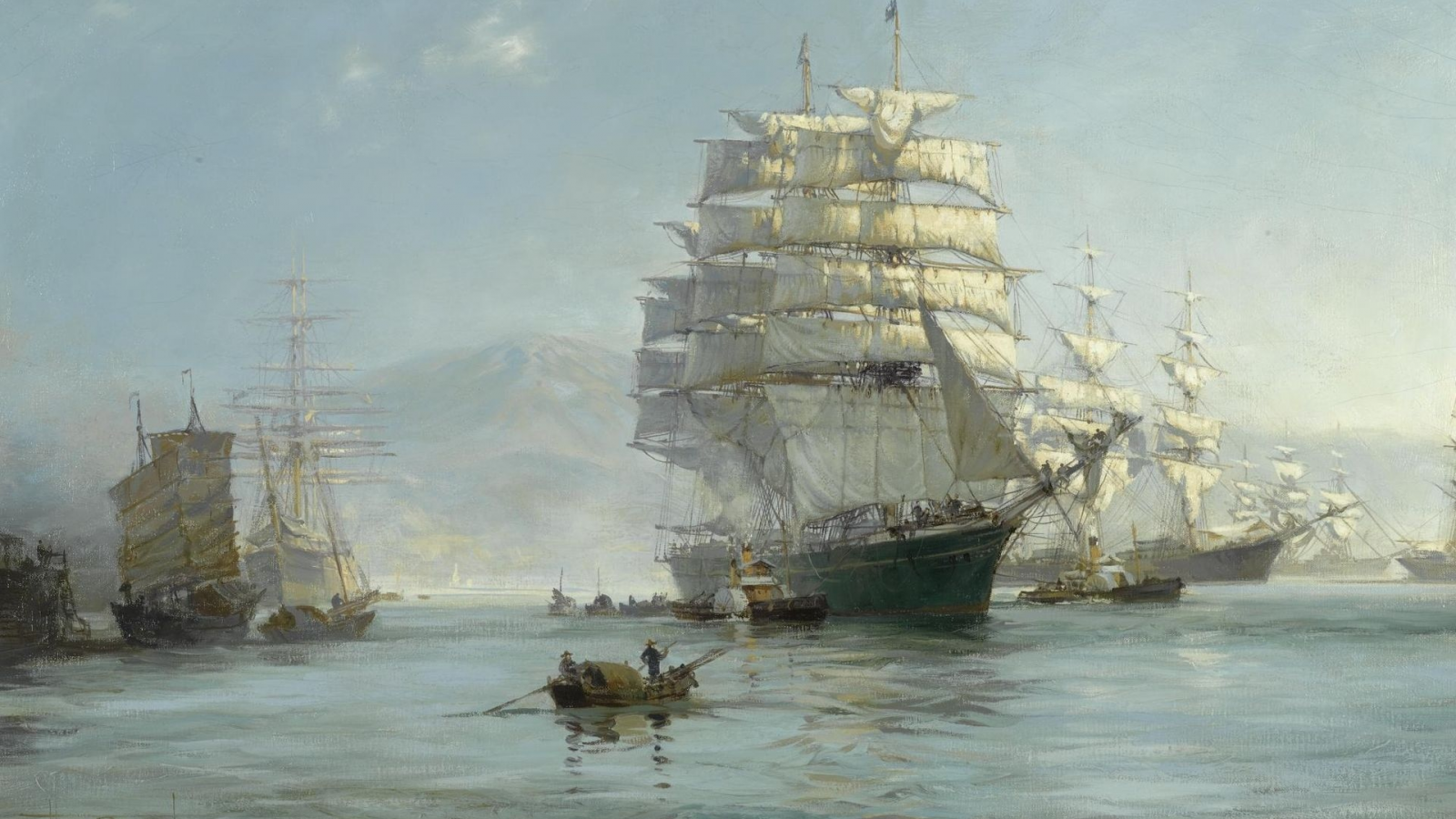 парусники, montague dawson, бухта, лодка