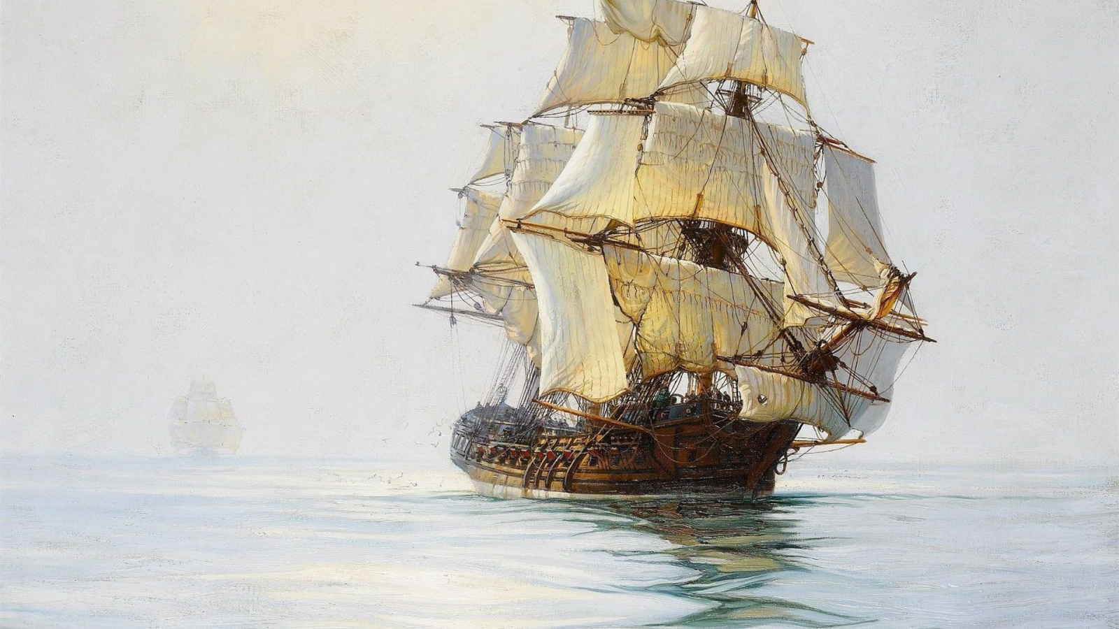 корабль, парусник, фрегат, штиль, montague dawson, море
