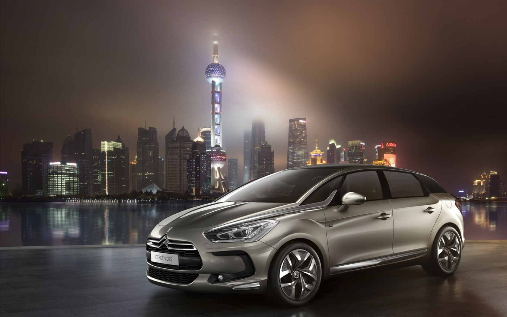 небоскребы, ds5, город, ночь, ситроен, citroen