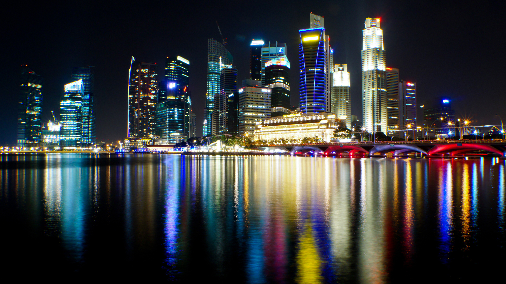 город, сингапур, огни, ночь