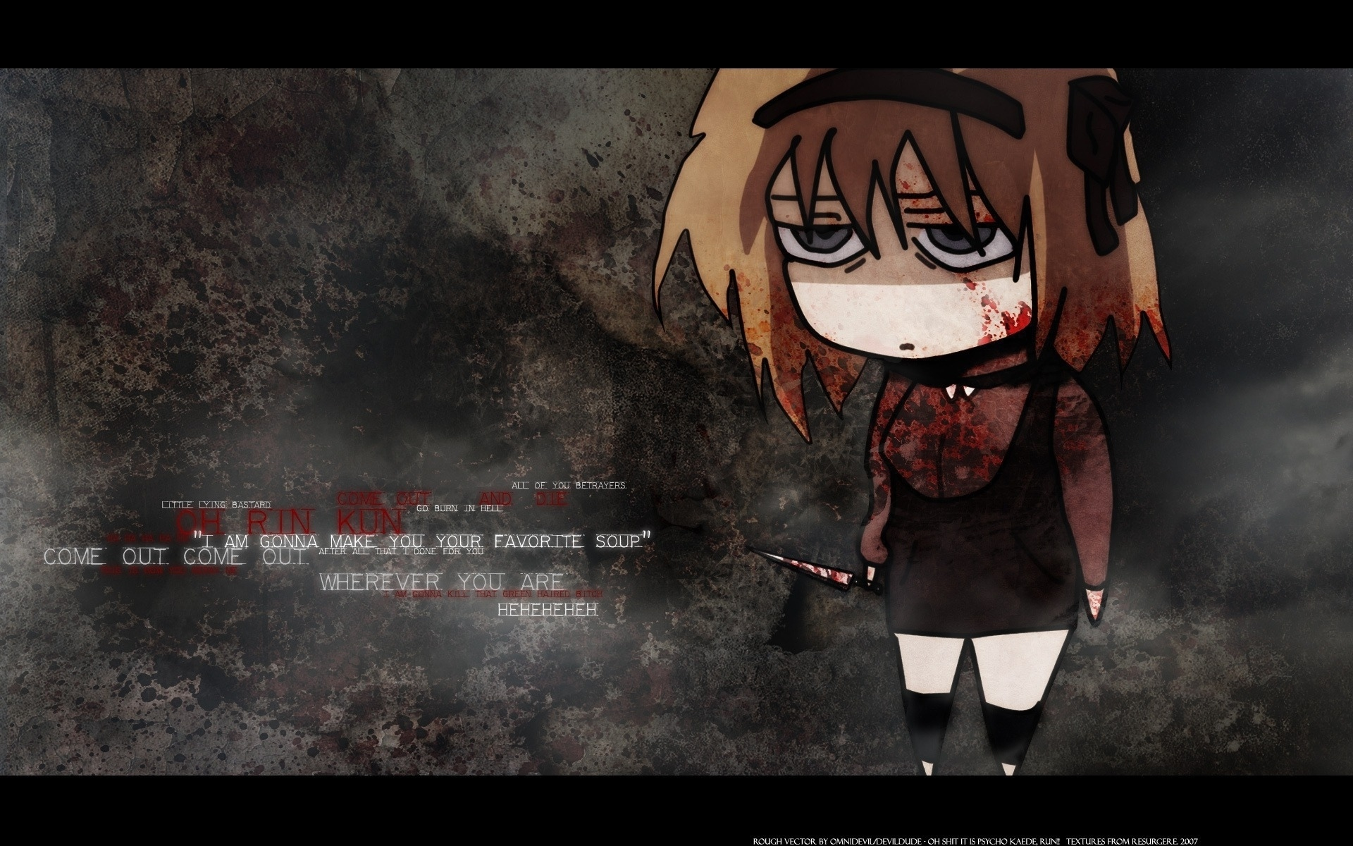кровь, аниме, взгляд, нож, унылая девочка