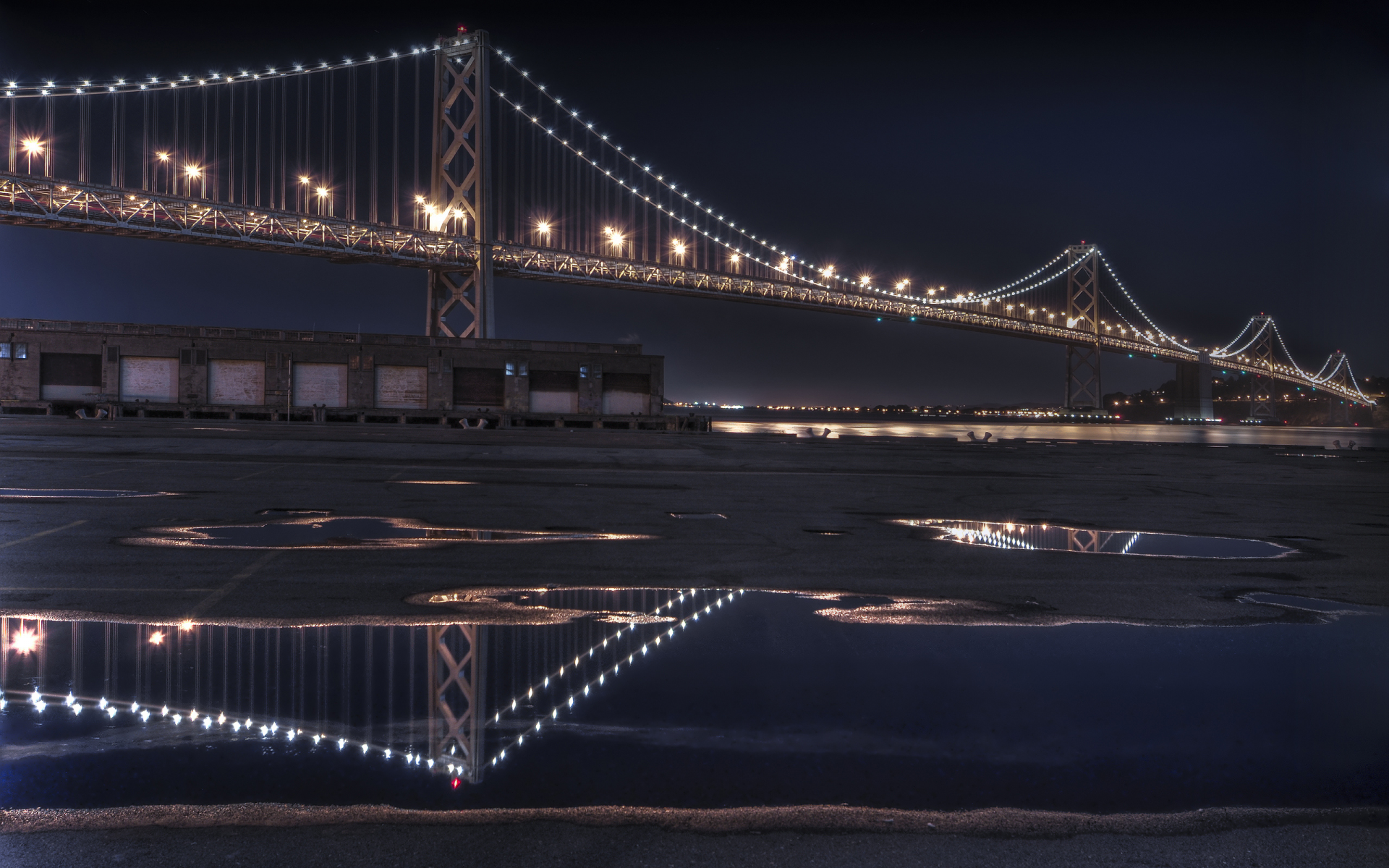 the bay bridge, ночь, отражение