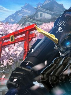 кимоно, аниме, сакура, робот, весна