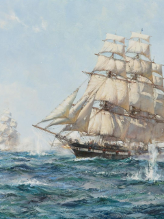 montague dawson, волны, рисунок, парусники, море