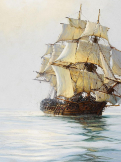 корабль, парусник, фрегат, штиль, montague dawson, море