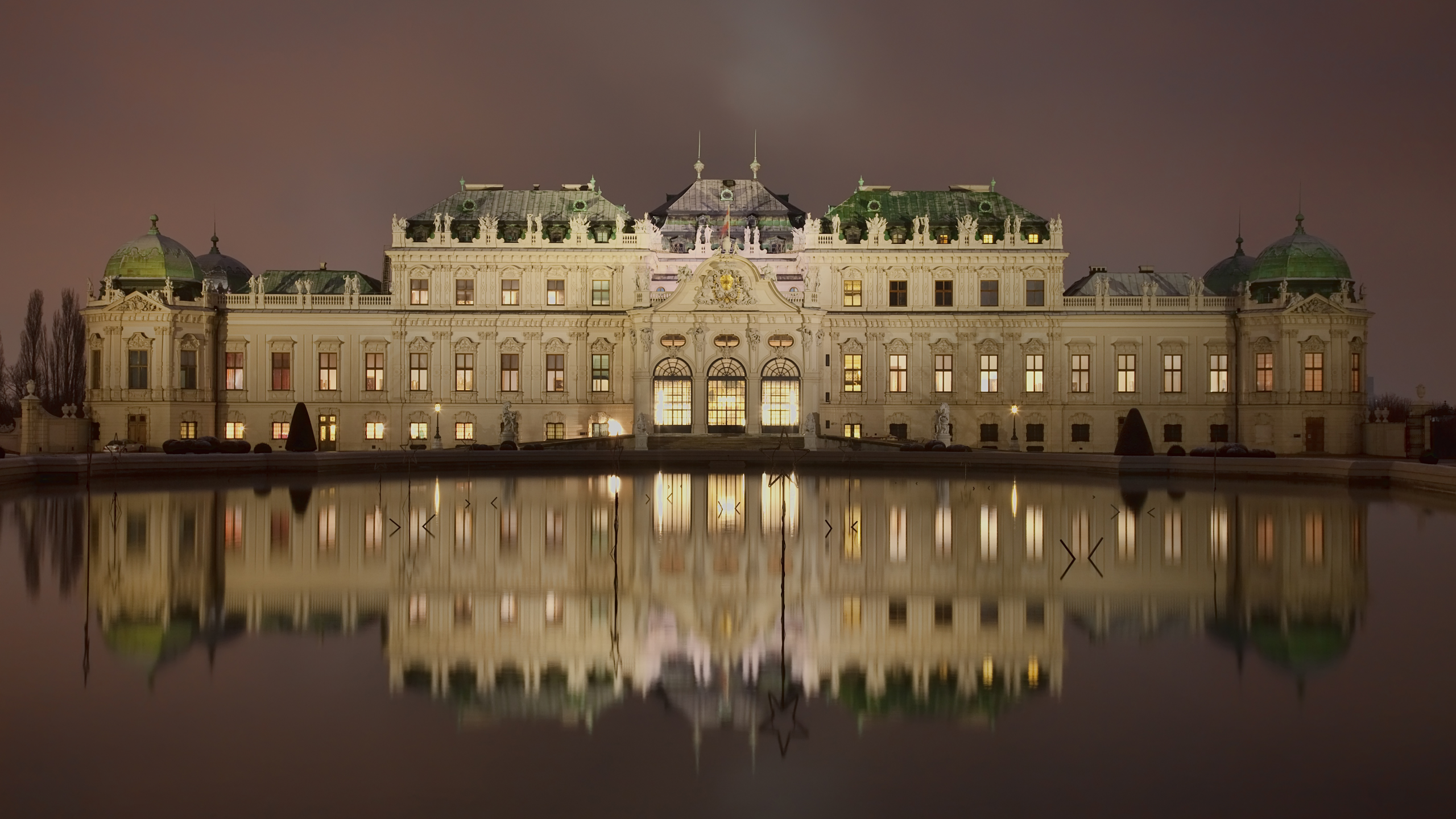 огни, вена, австрия, upper belvedere, дворец бельведер, ночь, дворец, palace