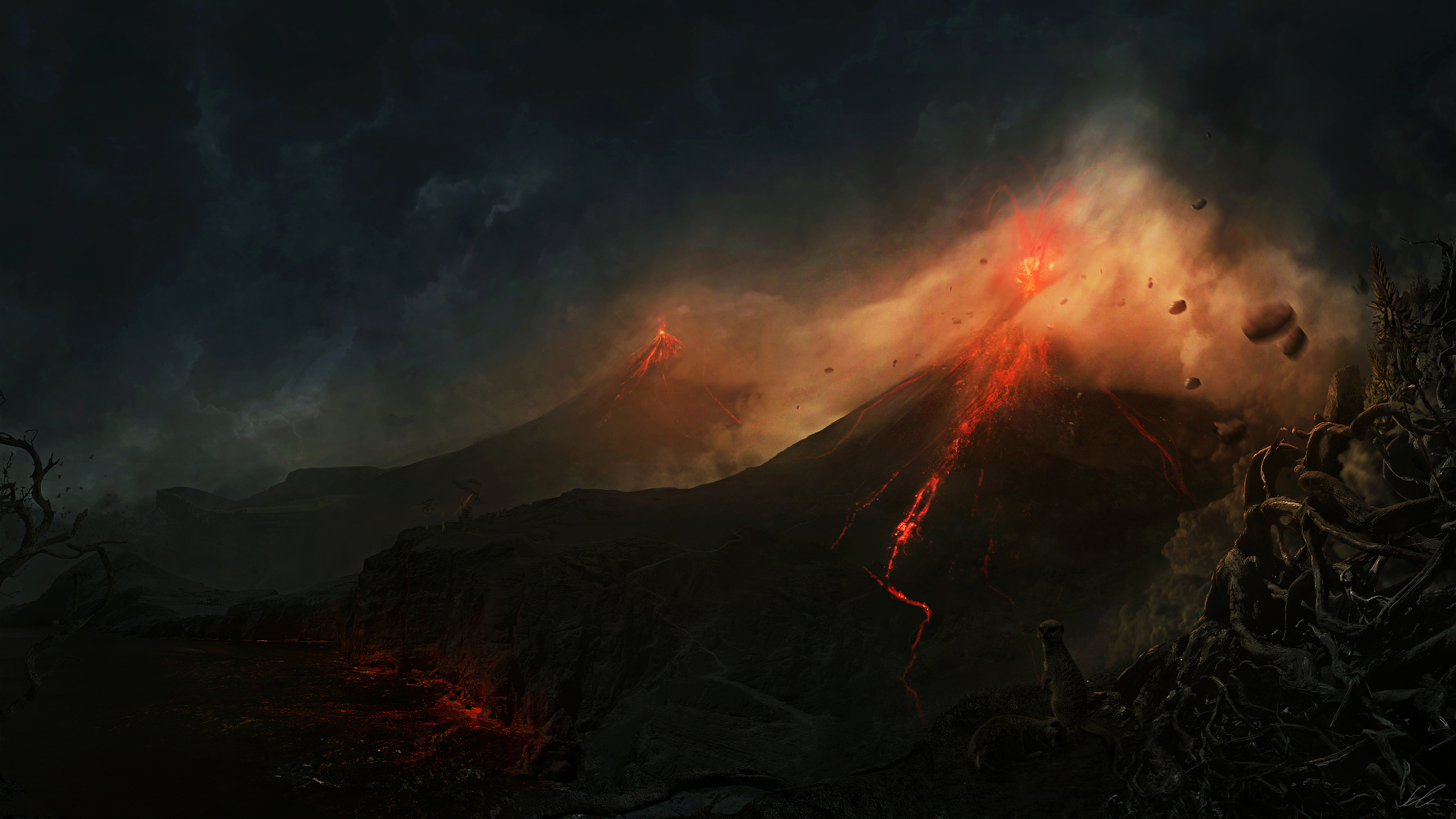 огонь, вулкан, извержение, лава