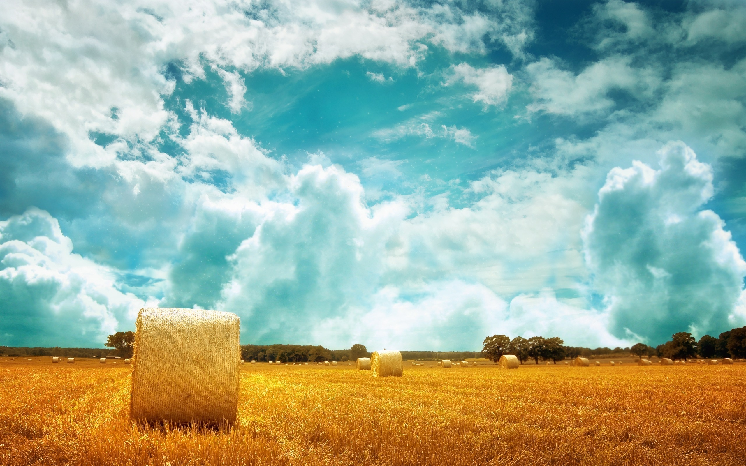 пейзаж, сено, стог, природа, облака, небо, горизонт, пшеница, золотое, поле