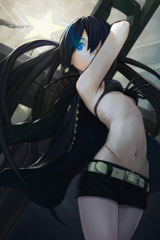 шрам, цепи, меч, плащ, black rock shooter, оружие