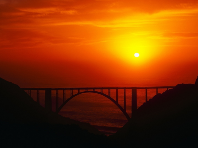 солнце, закат, море, мост