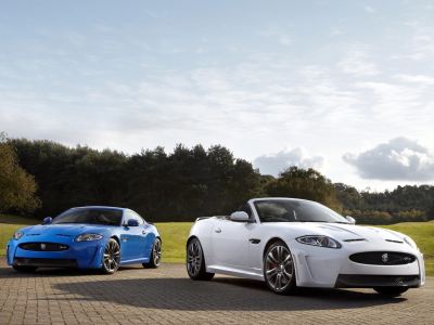 jaguar, синий, небо, купе, деревья, кабриолет, белый, coupe, суперкар, икскр-с, ягуар, xkr-s, convertible