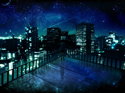 звезды, ночь, планета, город
