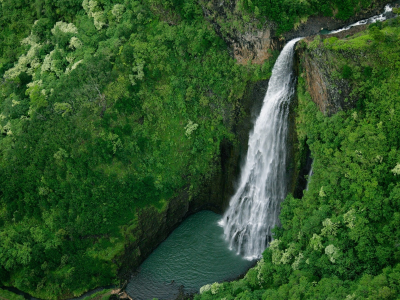 река, водопад, manawaiopuna falls, лес, hanapepe valley, kauai, hawaii