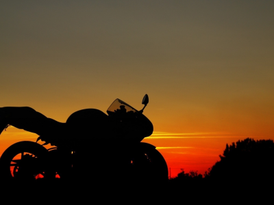 закат, мотоцикл, пейзаж, тень