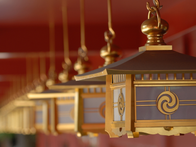фонари, храм, япония