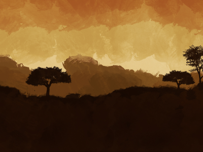 закат, рисунок, деревья