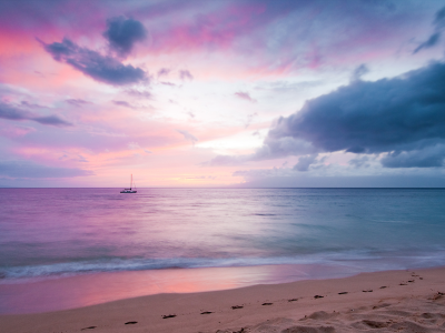 hawaii, maui, лодка, гавайи, следы, облака, мауи, берег, небо, закат, море