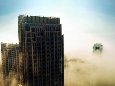 небо, туман, небоскрёбы, mist vs
