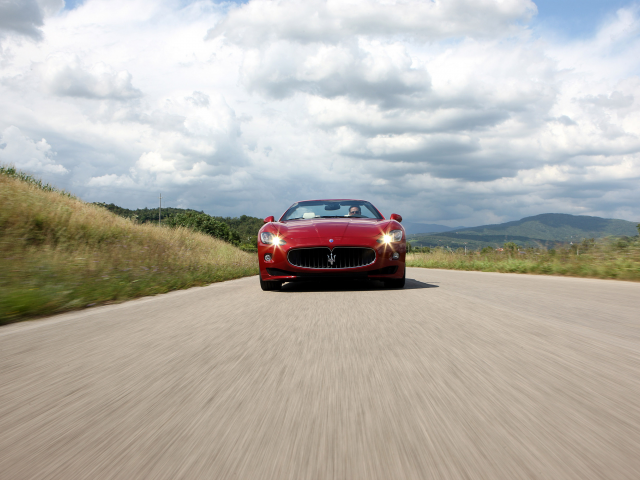 clouds, дорога, скорость, машина, 3000x2000, car, трава, road, speed, grass, sky, облака, maserati grancabrio sport 2012, небо