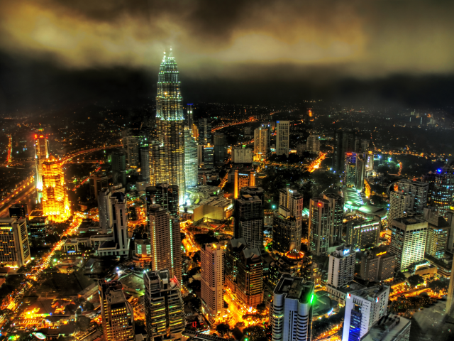 патронас, куала-лумпура, малайзия, город, ночь, высотки