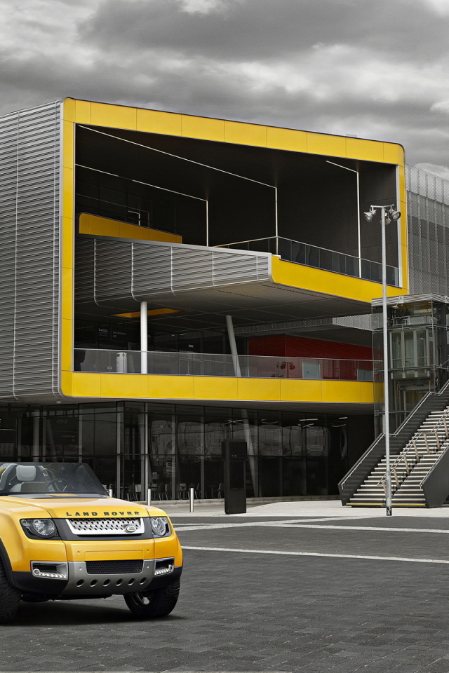 здание, желтый, dc100 sport, джип, внедорожник, ленд ровер, land rover