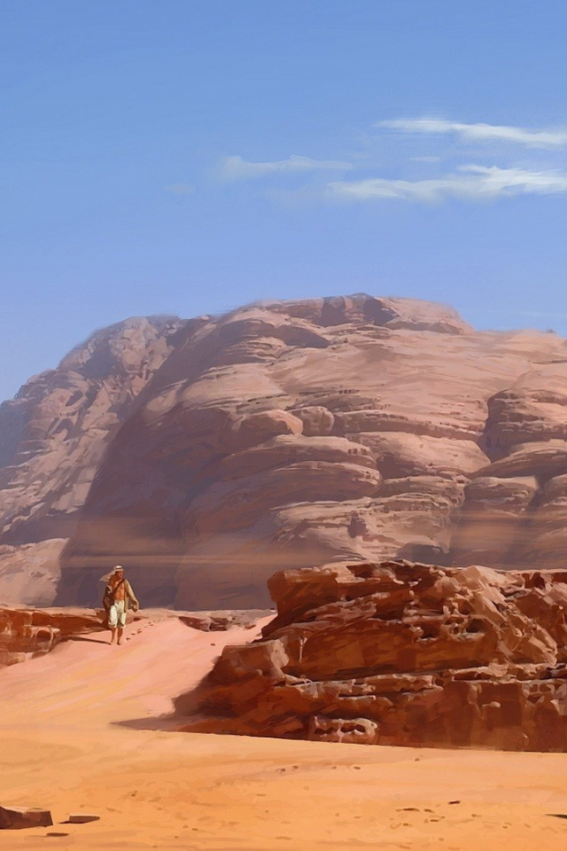 камень, пустыни, человек, пески, скалы, арт, небо, рисунок, full hd 1920x1080, африка, пустыня, ветер, люди, скала, песок, камни, рисунки