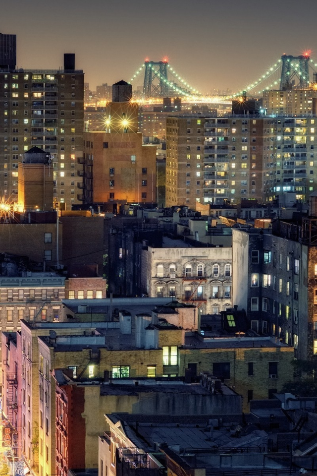 нью-йорк, new york city, night, from noho, nyc, огни, roof, ночь, williamsburg bridge, ower east side, brooklyn, usa