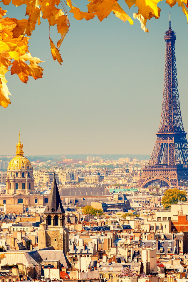 Париж, листья, осень, дома, Ейфелева вежа