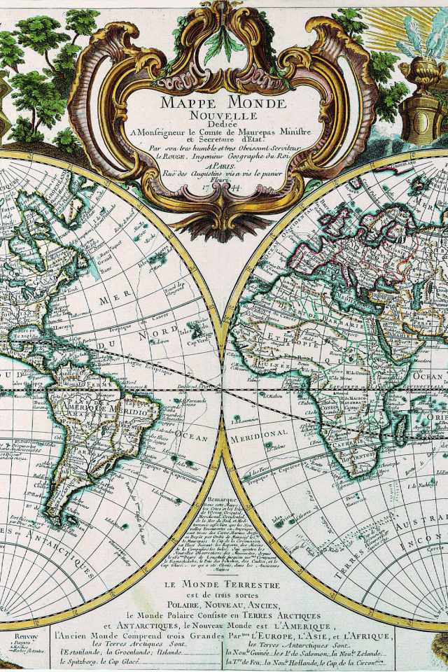 карта, древность, mappe monde, полушария, 1744