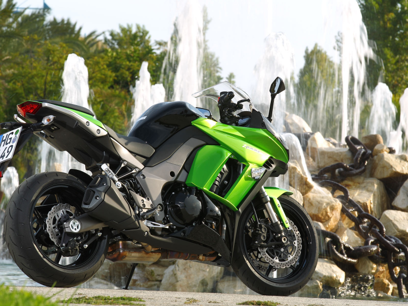 авто, фонтан, мото, сзади, kawasaki