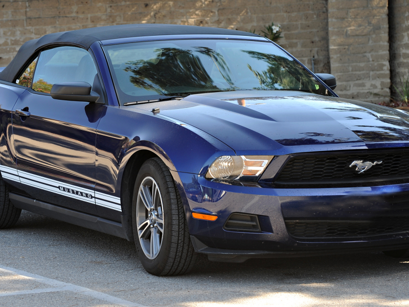 асфальт, mustang, отражение, синий, ford