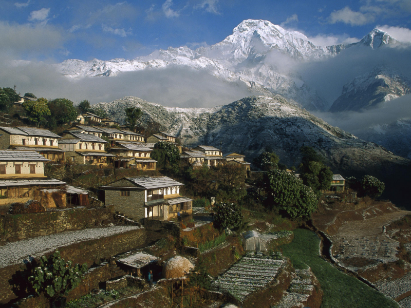 горы, деревня, ghangdrung village, дома, непал