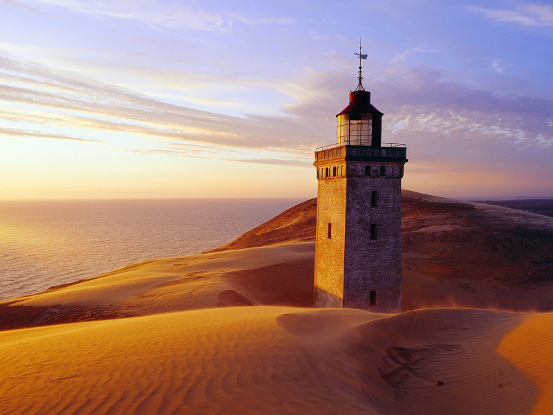 море, башня, песок, rubjerg knude, маяк