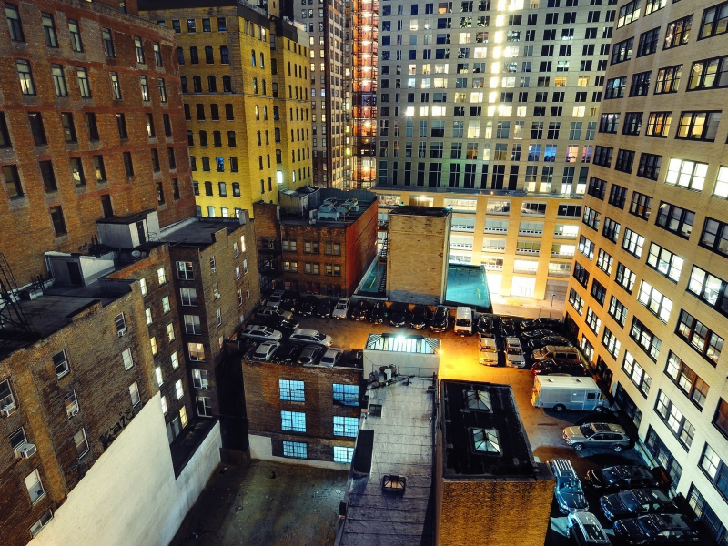 new york city, ночь, manhattan, night, огни, нью-йорк, cars on roofs, financial district, nyc