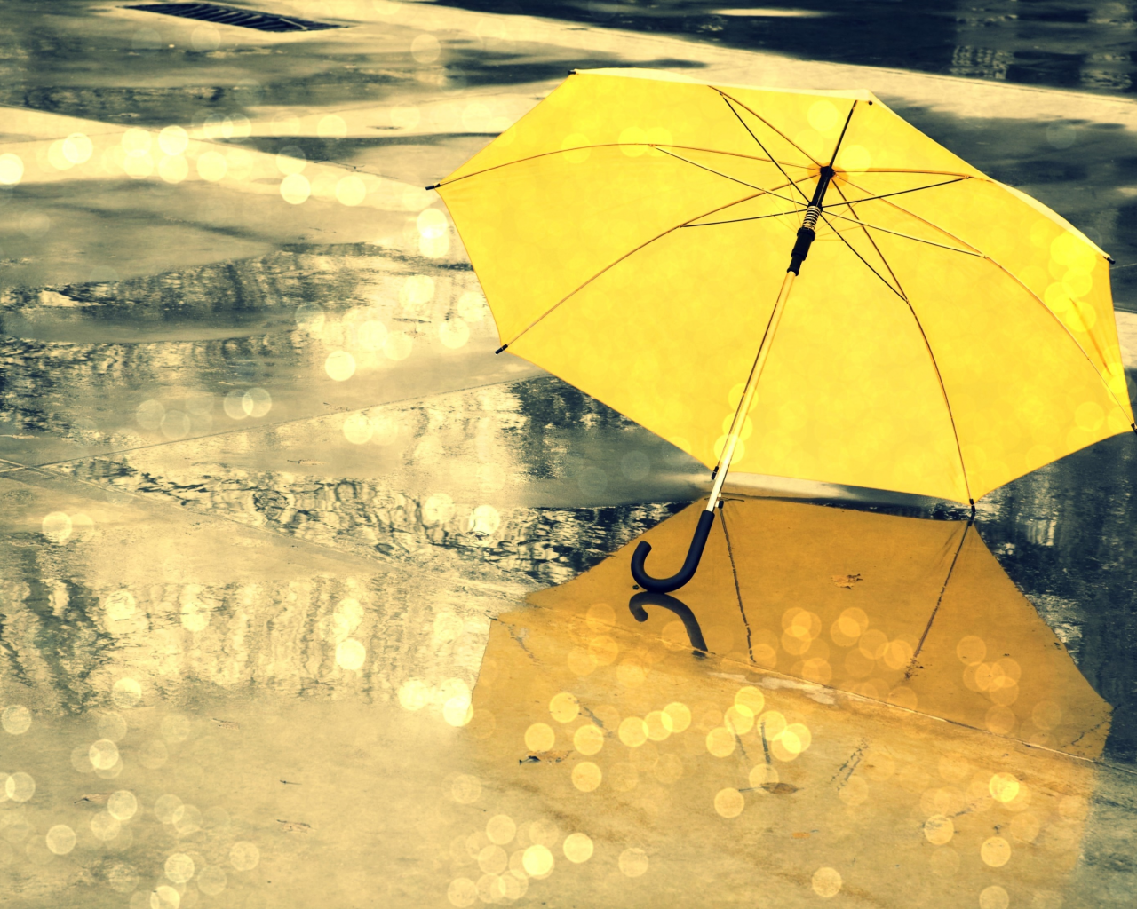 вода, зонт, желтый, разное, зонтик, мокро, капли, дождь
