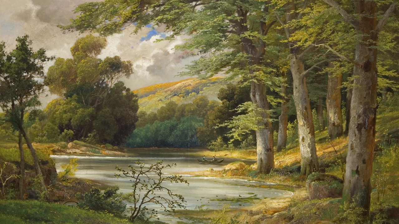 пейзаж, alois arnegger, живопись, лес, romantic forest landscape, озеро