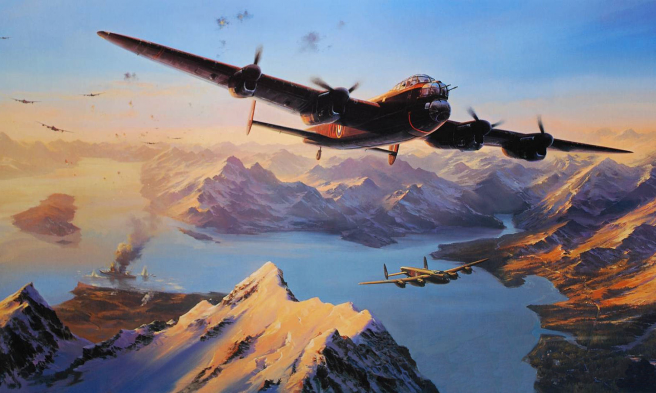 world war ii, lancaster, горы, sinking of the tirpitz, 1944, бомбордировщики