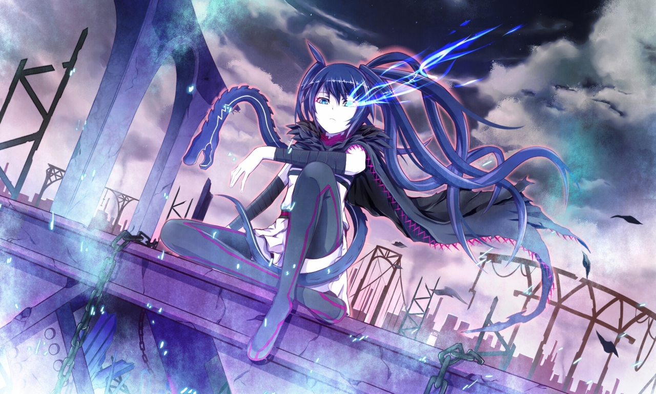 mato kuroi, девушка, длинные волосы, black rock shooter, сидит