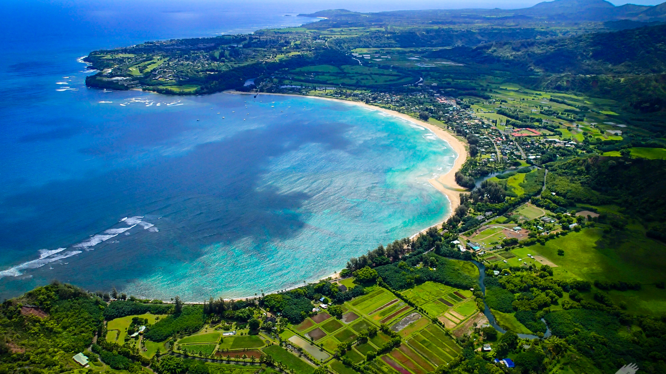 залив полумесяц, остров, кауаи, hanalei bay, гавайи