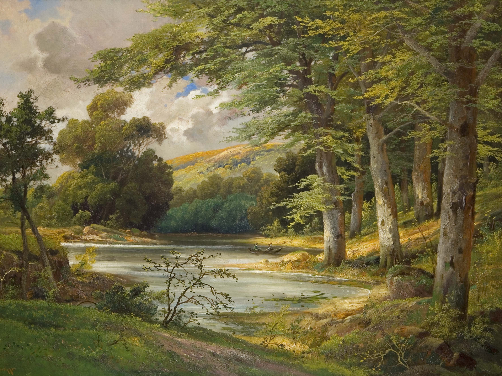 пейзаж, alois arnegger, живопись, лес, romantic forest landscape, озеро