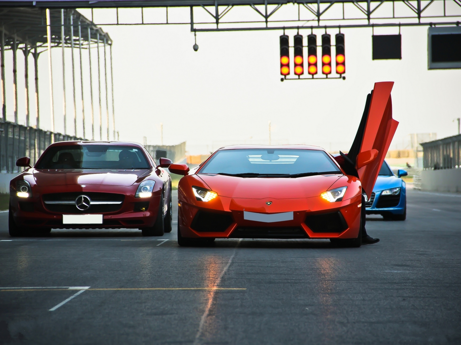 lp700-4, sls amg, red, mercedes-benz, blue, orange, audi, lamborghini, aventador, r8