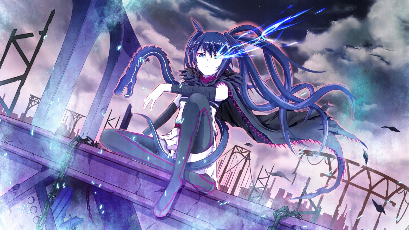 mato kuroi, девушка, длинные волосы, black rock shooter, сидит