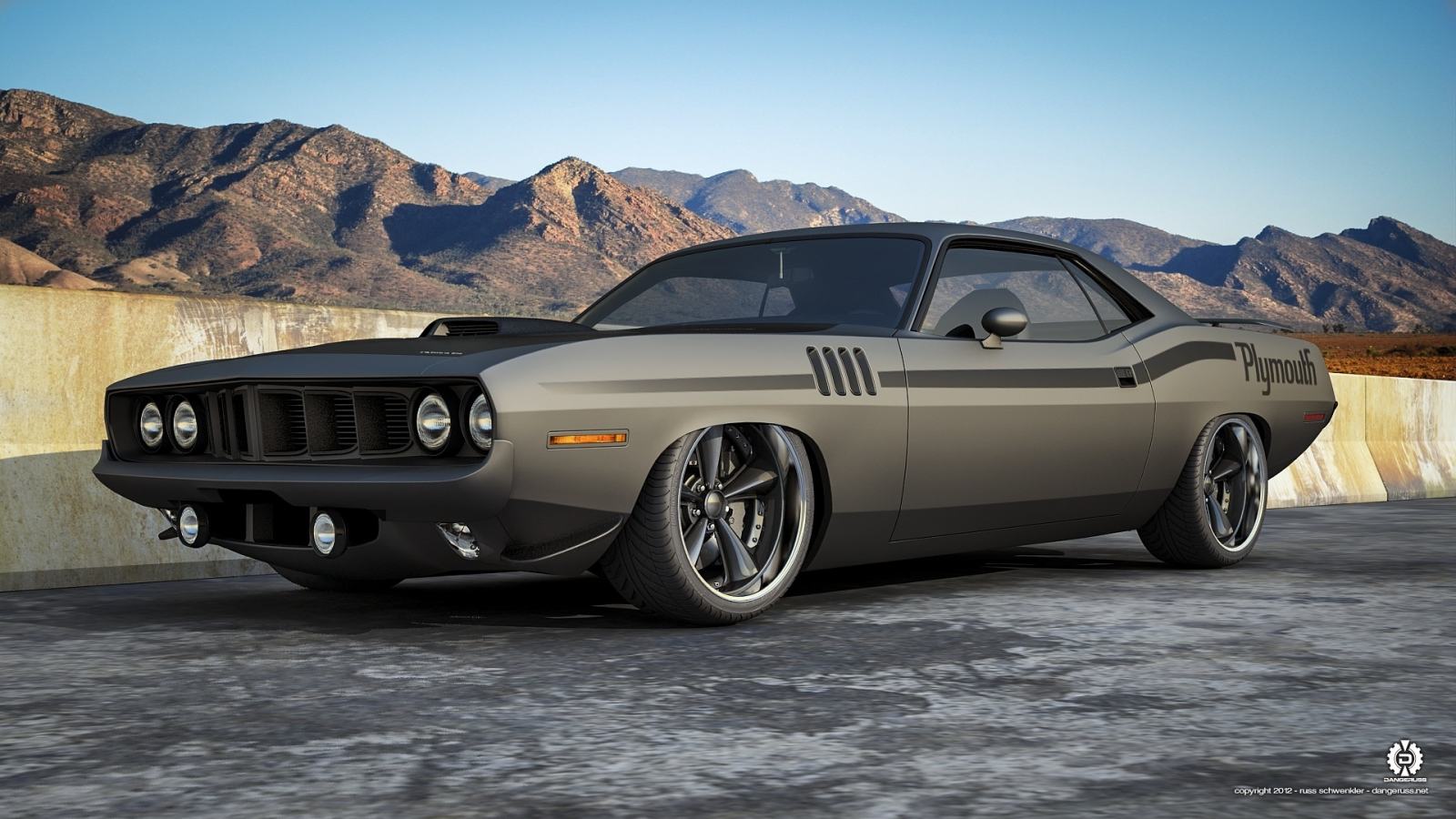 muscle car, barracuda, матовый, front, plymouth, горы, плимут, мускул кар