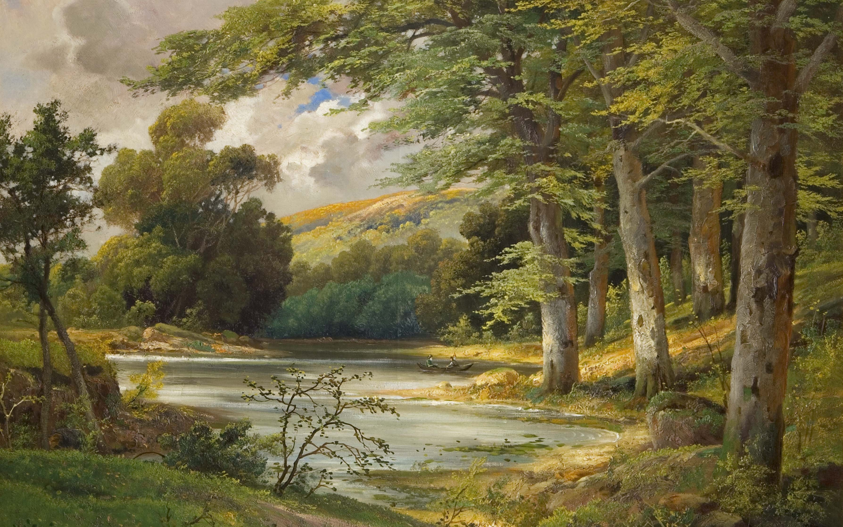 пейзаж, alois arnegger, живопись, лес, romantic forest landscape, озеро