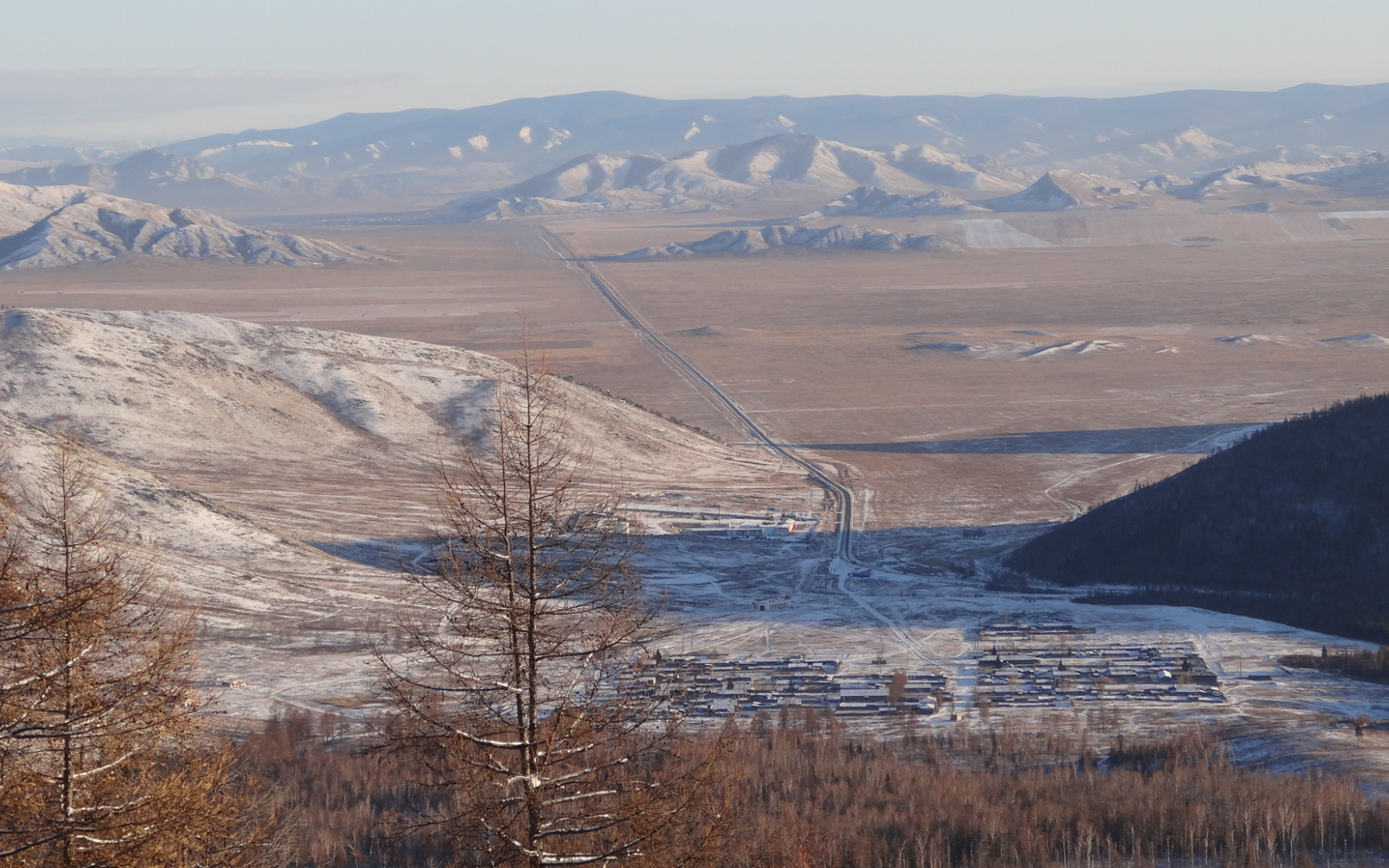 панорама, тува, шивилиг, вид, сопки, дорога, зима